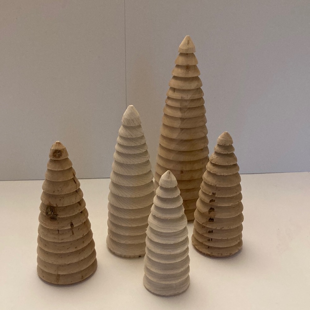 Wooden Christmas Trees Hand Turned Set of Five